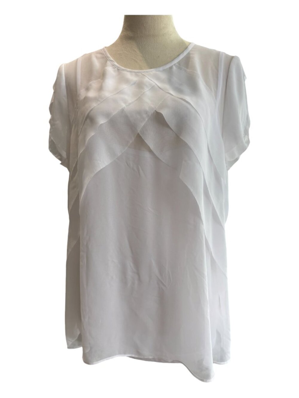 Liz Claiborne Career White Sheer Layered Blouse Sz L Top (2655-1)